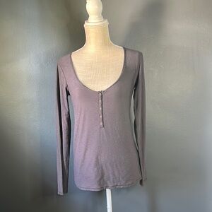 Nation LTD Women's Long Sleeve Henley Top - Gray NWOT